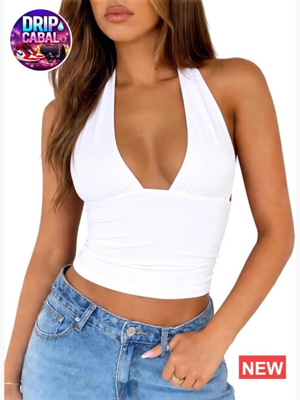 Sexy Halter Neck Backless Tank Top Deep V Neck Y2K Slim Fit Crop Top